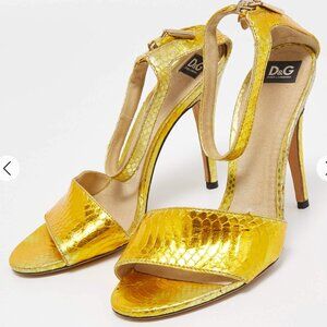 Dolce & Gabbana Gold Snake Stiletto Heels Ankle Strap Size 7